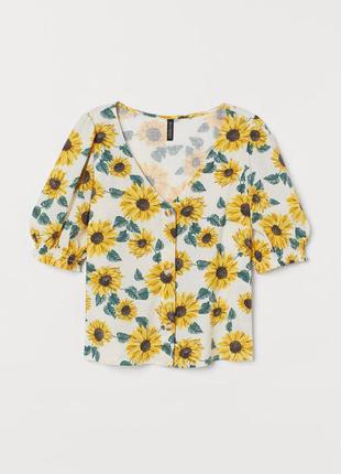 Блуза на гудзиках в квітковий принт соняшники zara
