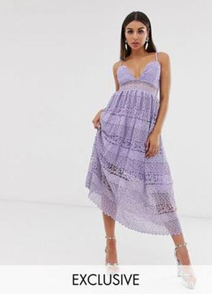 Бузкове мереживне плаття міді з бретельками missguided