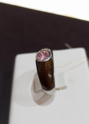 Серебряное кольцо с эмалью и розовым кварцем 18 размер3 фото