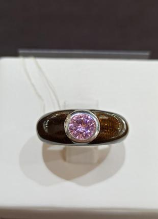 Серебряное кольцо с эмалью и розовым кварцем 18 размер2 фото
