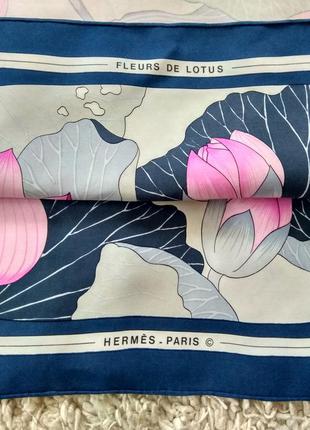 Винтажный шелковый платок hermès paris оригинал, цветы лотоса8 фото