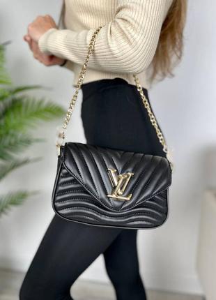 Классная женская кожаная сумочка в стиле louis vuitton wave black mini чёрная