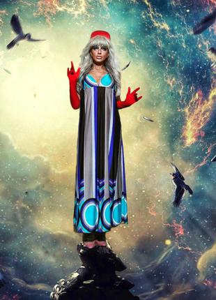 Сукня трикотажне довге стрейч в смужку принт розкльошені сарафан