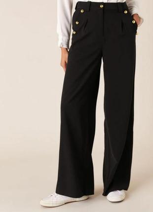 Широкие брюки в стиле милитари высокая талия ✨ monsoon ✨ штаны с металлическими пуговицами