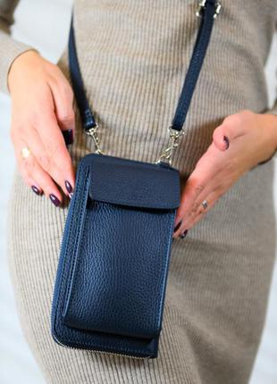 Женская кожаная сумка-кошелек через плечо "ricambio" синяя2 фото