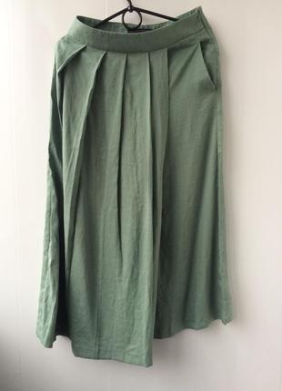 Льняные кюлоты,юбка,юбка-брюки,юбка в складку zara,34/xs7 фото
