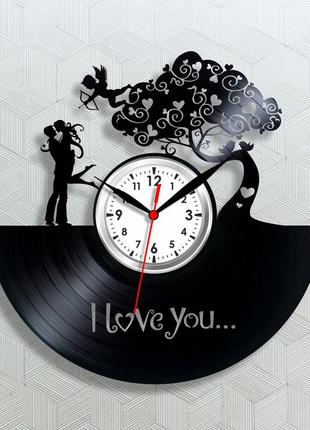 Часы с купидоном часы любов часы с виниловой пластины часы на день влюбленных часы с сердцем i love you 300 мм
