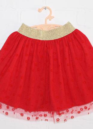 Детская нарядная юбка для девочки красная1 фото