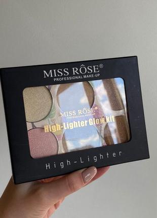 Крутая палетка хайлайтеров miss rose highlighter glow kit2 фото