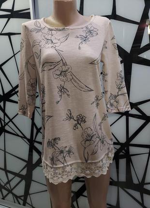 Шикарная кофта блуза jean paskale цвета пудры в цветочек1 фото