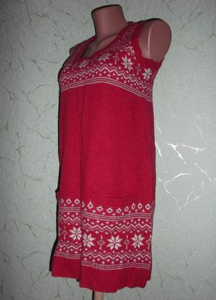 Тепленький сарафан платье  арнамент красный мини с карманчиками р. 8 - xs - atmosphere2 фото