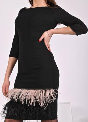 Изысканное чёрное платье с перьями/ миди/ перья страуса2 фото