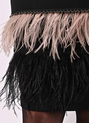 Изысканное чёрное платье с перьями/ миди/ перья страуса4 фото