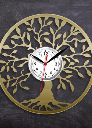 Дерево сім'ї годинник у кольорі золота круглий годинник дерево життя годинник вініловий декор на стіну годинник у хол 300 мм