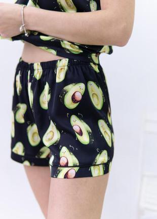 Трендова шовкова піжама авокадо/майка шорти/шёлковая пижама авокадо майка+шорты