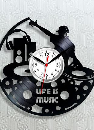 Часы life is music жизнь это музыка часы с диджеем диджей за пультом виниловая пластинка 30 сантиметров1 фото
