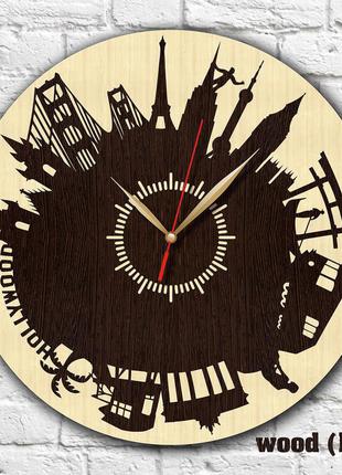 Дерев'яний годинник большеві міста на годиннику годинник із містами подорож світом екологічний годинник 300 мм