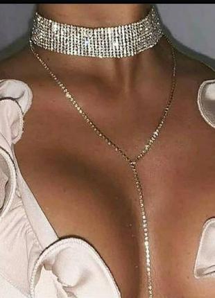 Чокер вечерний серебро колье ожерелье8 фото