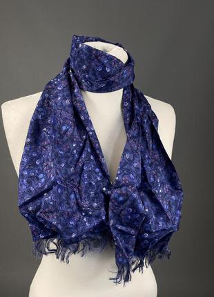 Шарфик шелковый, легкий, синий, двуслойный