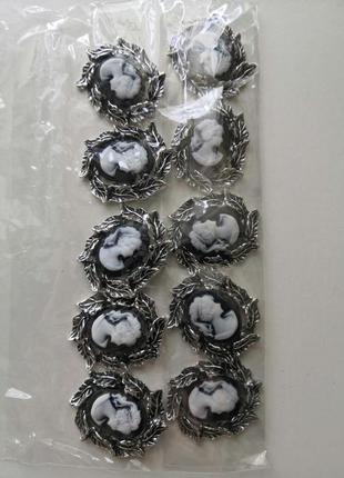 Набір срібних гудзиків застібок брошок чорних для декору 10 шт7 фото