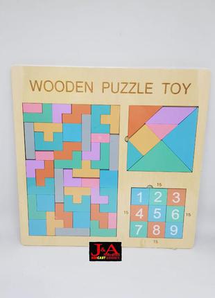 Дерев'яна головоломка wooden puzzle toy 3в1 дитяча розвиваюча гра з дерева пазл танграм тетріс п'ятнашки3 фото