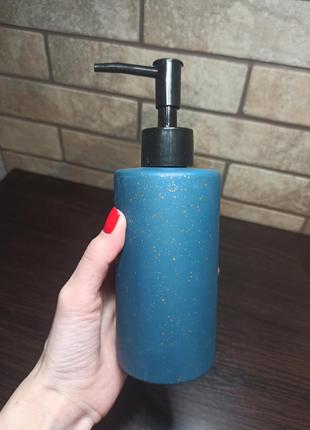 Аксесуар дозатор для мила синій золото кераміка