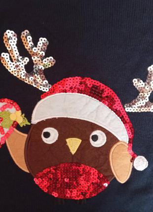 Новогодний красивый свитер темно-синего цвета бренда primark