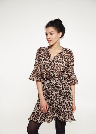 Леопардовое платье сукня с рюшами и запахом