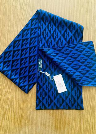 Мужской шарф кашемировый шерстяной синий клетка брендовый1 фото