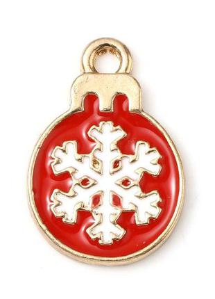 Подвеска finding кулон рождественская снежинка елочная игрушка золотистый красная и белая эмаль 19 мм x 13 мм