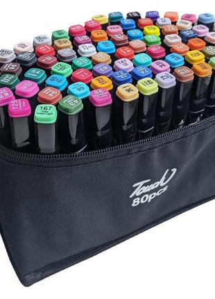 Набор скетч маркеров touch 80 шт в черной сумочке набор скетч-маркеров для рисования двусторонних bf1 фото