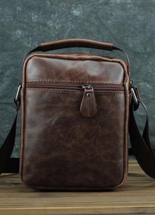 Кожаная повседневная деловая мужская сумка из натуральной кожи. коричневая4 фото