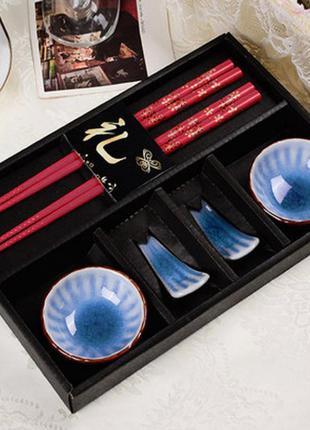 Посуда для суши хризантемы. набор для суши на 2 персоны (6 предметов) синий
