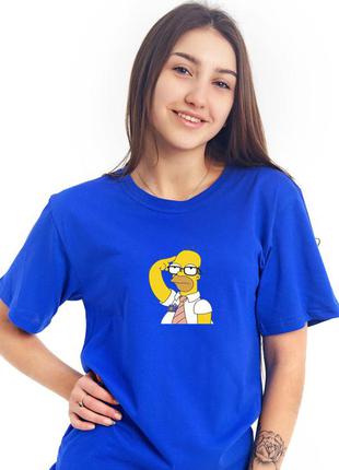 Футболка синяя  симпсоны, хлопок 100% плотность 160 , дизайнерская футболка гомер симпсон