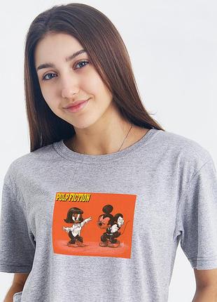 Футболка женская серая pulp fiction , футболка женская мужская серая , криминальное чтиво футболка