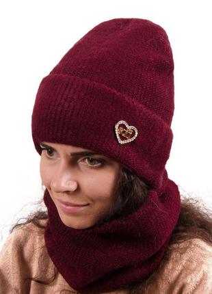 Комплект женский зимний (шапка и шарф) бордовый sf20207k