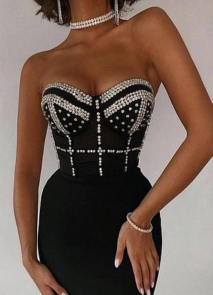 Розкішний люкс топ камені стрази чорний/білий пушап корсет