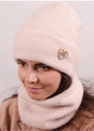Комплект женский зимний (шапка и шарф) пудра sf20207k