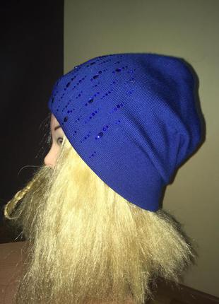 Синяя зимняя шапка на флисе1 фото