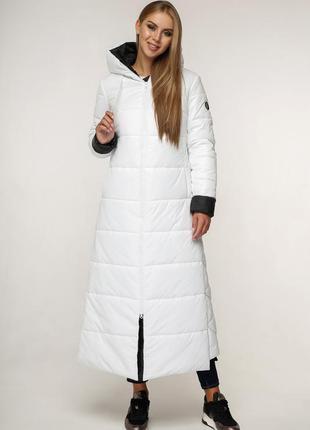 Зимовий жіночий пуховик довгий пв-1202 в кольорах (44-58) білий