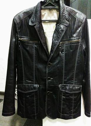 Черный кожаный мужской пиджак, кожаная куртка fabiani, размер l