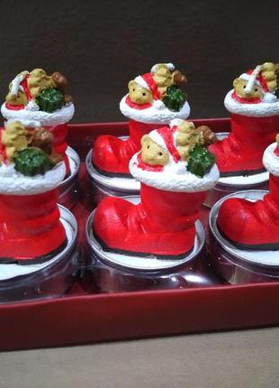 Подарочный набор 6 чайных свечей мишка в сапоге melinera.2 фото