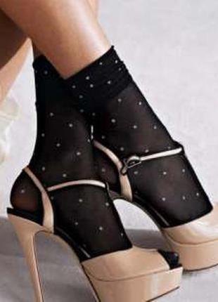 Черные носочки носки капроновые с жемчугом1 фото