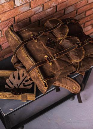 Рюкзак роллтоп вощеный канвас; натуральная кожа1 фото