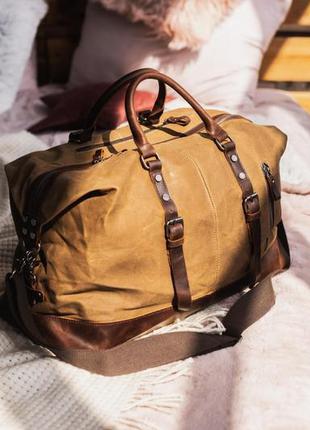 Дорожная сумка вощеный канвас натуральная кожа1 фото
