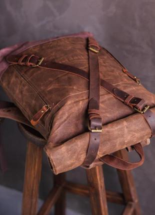 Рюкзак роллтоп вощеный канвас натуральная кожа4 фото
