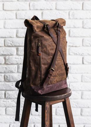 Рюкзак роллтоп вощеный канвас натуральная кожа