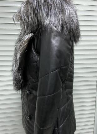 Кожаная натуральная куртка- жилетка с чернобуркой3 фото