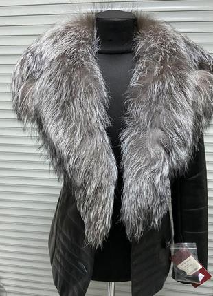 Кожаная натуральная куртка- жилетка с чернобуркой6 фото