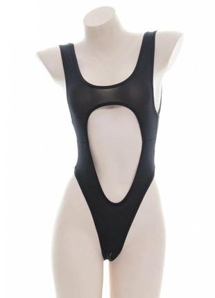 Боді чорний купальник білизна з відкритою спиною костюм рольові ігри косплей вирізом на животі стрінги еротичне з вирізом знизу1 фото